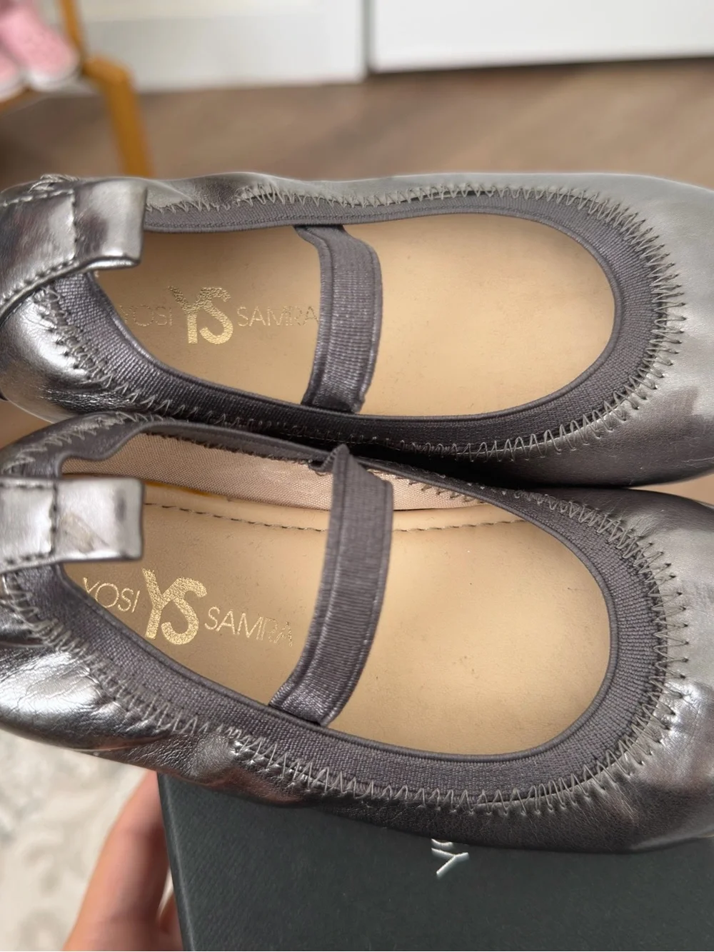 Yosi Samra Metallic Silver Gray Mary Jane Ballet Flats Size 10c Toddler Girl